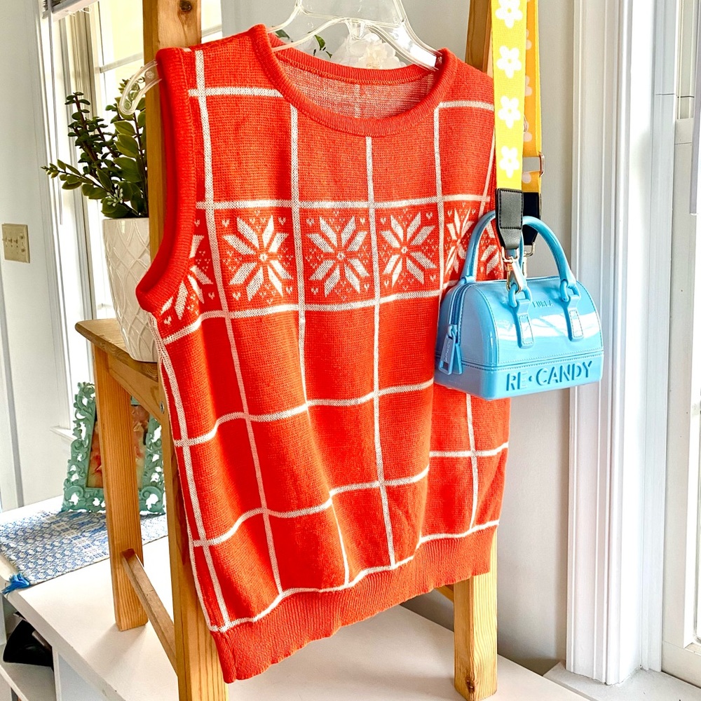 Vintage Retro US size L 70s Orange Sweater Vest
